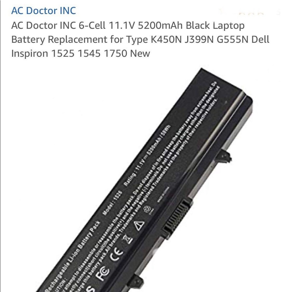 AC Doctor INC 6-Cell 11.1V 5200mAh Laptop Battery K450N J399N G555N Dell